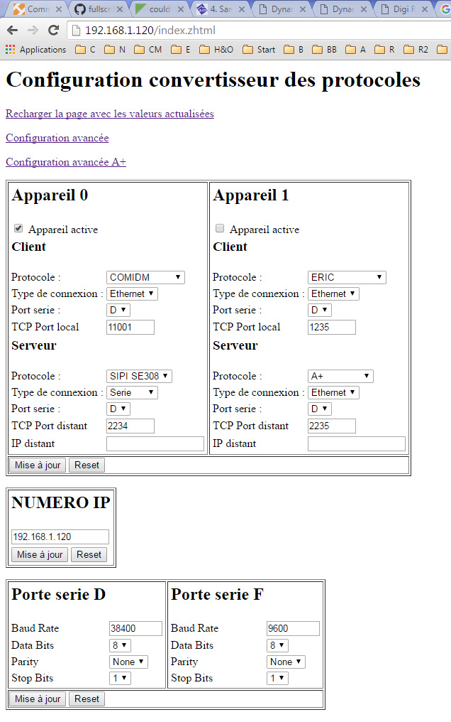Configuration des indicateurs de pesage et des portes
